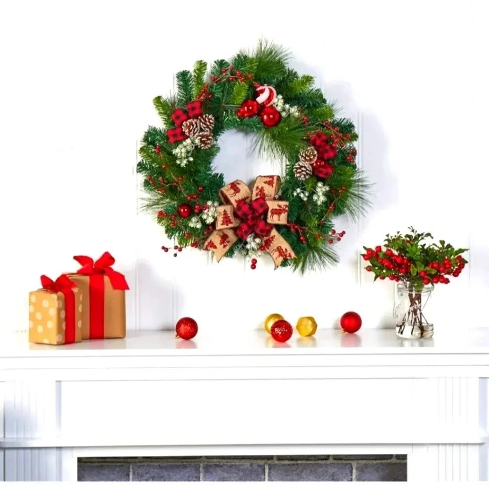 NWT Nearly Natural 24" Artificial Pine Christmas Wreath - Picture 2 of 4